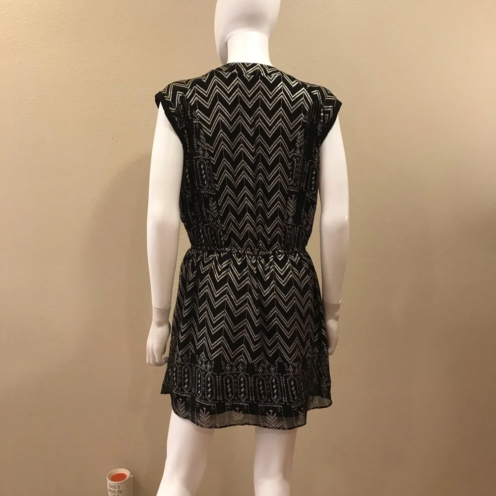 Free People Black Gold Mini Dress Size XS Oversized Boho Whimsigoth Festival